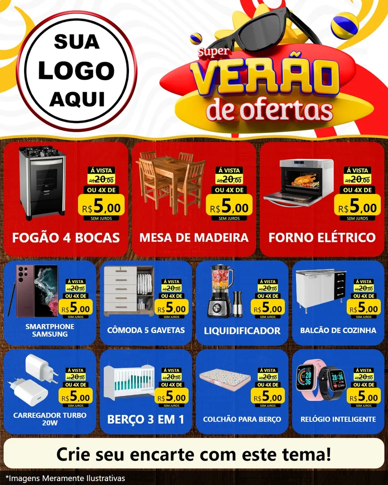 Modelo de Rede Social para Feed Instagram com o tema Super Verão de Ofertas para Móveis e Eletro