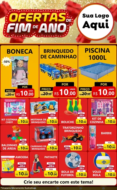 Modelo de Encarte para Encarte Grande com o tema Ofertas de Fim de Ano para Brinquedos