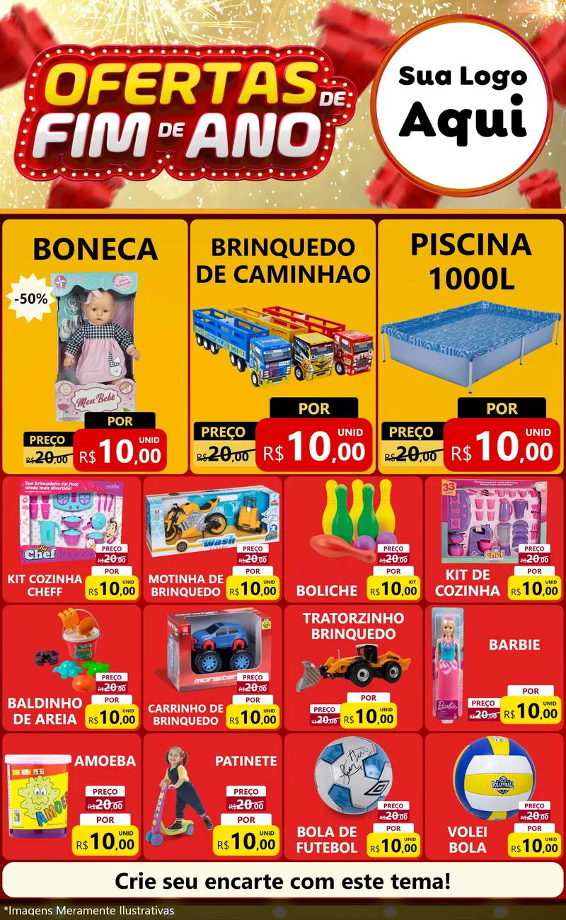 Modelo de Encarte para Encarte Grande com o tema Ofertas de Fim de Ano para Brinquedos