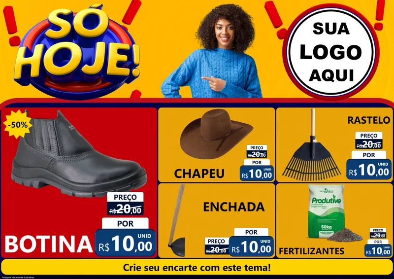 Modelo de Encarte para Encarte A4 Horizontal com o tema Só Hoje! para Agropecuária