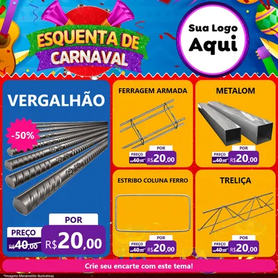 Modelo de Rede Social para Feed Facebook com o tema Esquenta de Carnaval para Ferragens