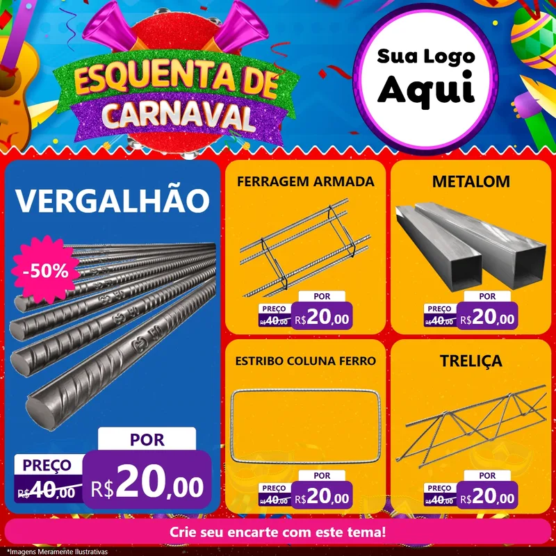 Modelo de Rede Social para Feed Facebook com o tema Esquenta de Carnaval para Ferragens