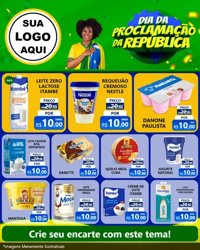 Modelo de Rede Social para Feed Instagram com o tema Dia Da Proclamação Da República para Frios e Laticínios