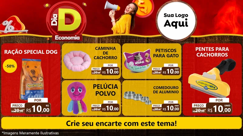 Modelo de TV para TV Horizontal com o tema Dia D Economia para Pet Shop