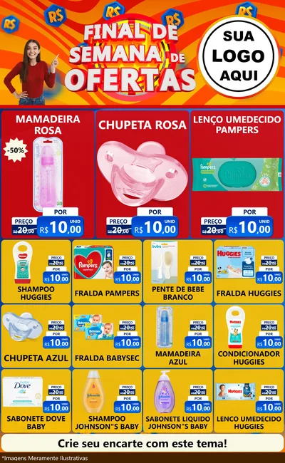 Modelo de Encarte para Encarte Grande com o tema Final de Semana de Ofertas para Bebês