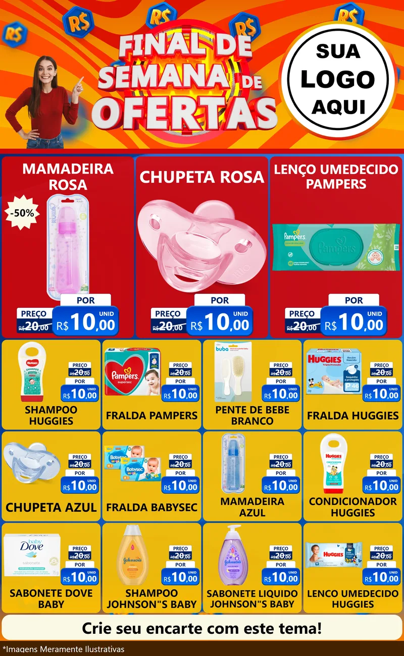 Modelo de Encarte para Encarte Grande com o tema Final de Semana de Ofertas para Bebês