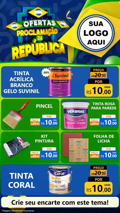 Modelo de TV para TV Vertical com o tema Ofertas Proclamação da República para Tintas e Ferramentas