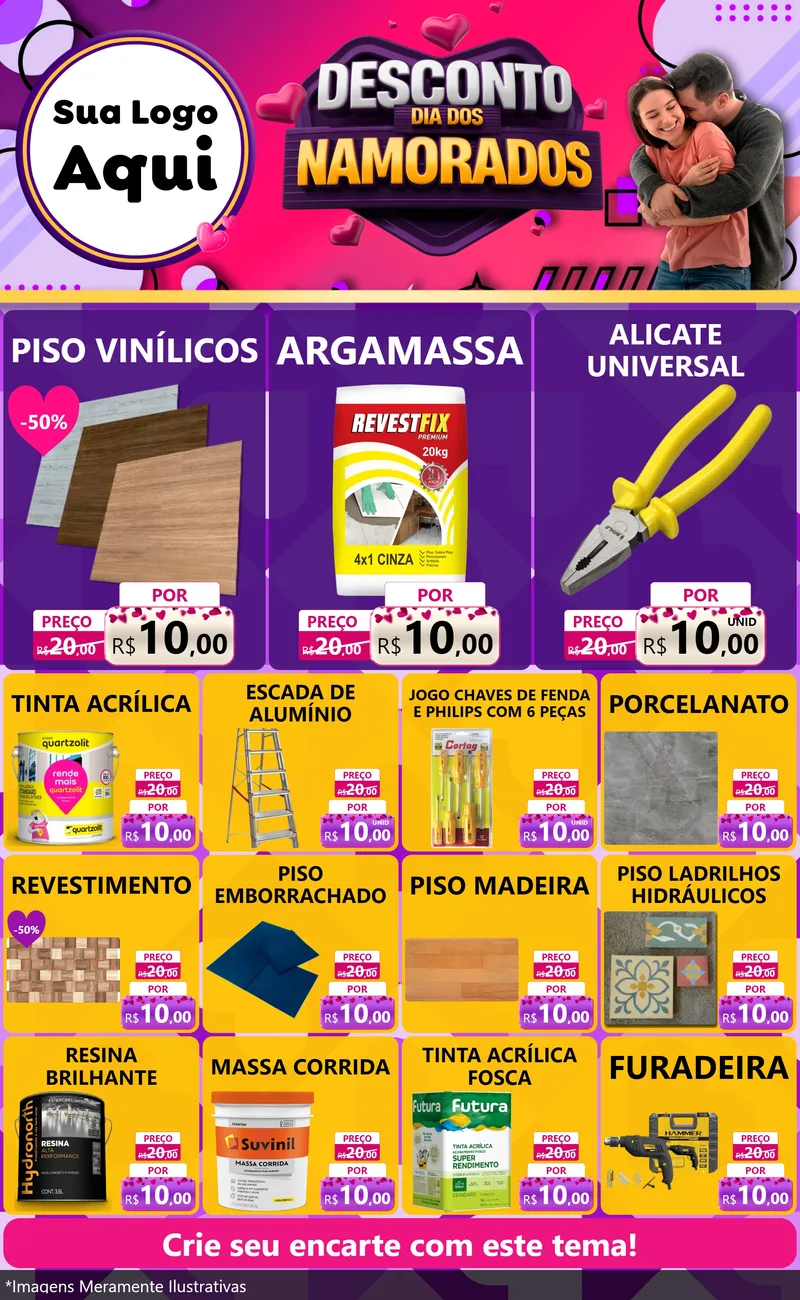 Modelo de Encarte para Encarte Grande com o tema Desconto Dia dos Namorados para Material para Construção