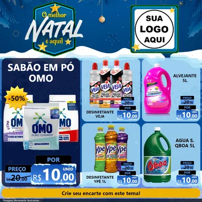 Modelo de Rede Social para Feed Facebook com o tema O Melhor Natal É Aqui! para Produtos de Limpeza