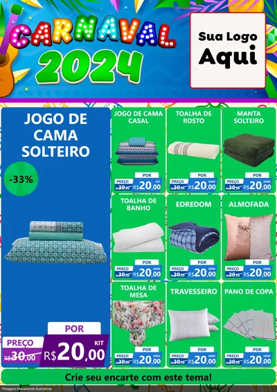 Modelo de Encarte para Encarte A4 Vertical com o tema Carnaval 2027 para Cama, Mesa e Banho