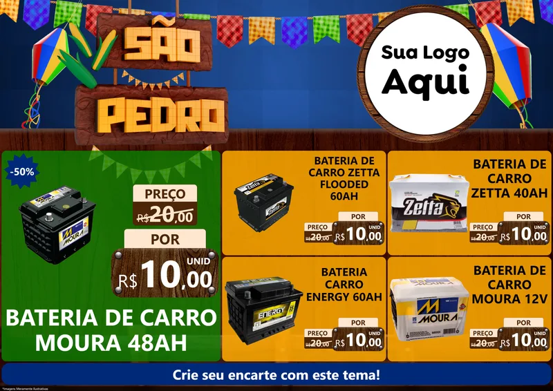 Modelo de Encarte para Encarte A4 Horizontal com o tema São Pedro para Baterias Elétricas