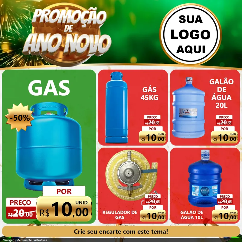 Modelo de Rede Social para Feed Facebook com o tema Promoção de Ano Novo para Água e gás