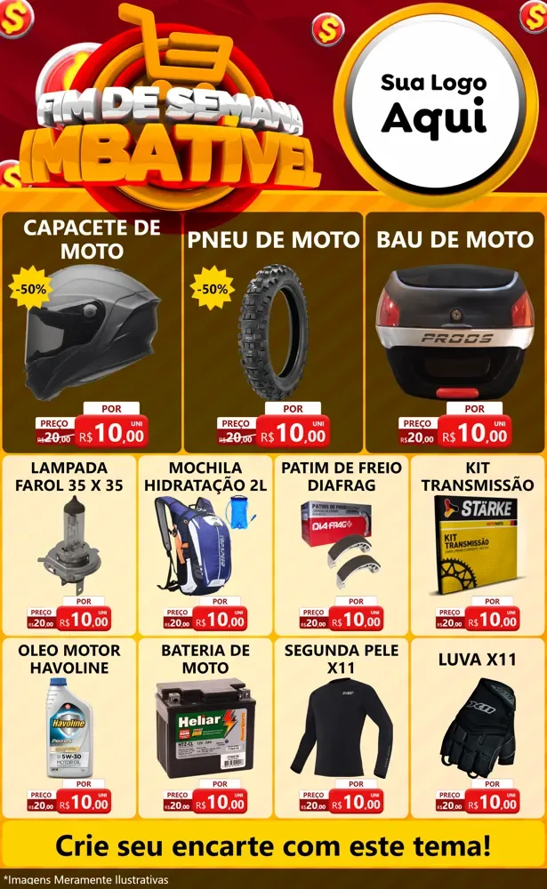 Modelo de Encarte para Encarte Grande com o tema Fim de Semana Imbatível para Moto peças