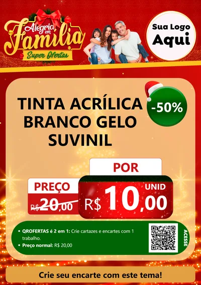 Modelo de Cartaz para Cartaz A4 Vertical com o tema Alegria em Família Super Ofertas - Natal para Tintas e Ferramentas