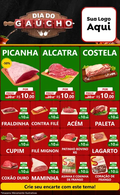 Modelo de Encarte para Encarte Grande com o tema Dia do Gaúcho para Açougue