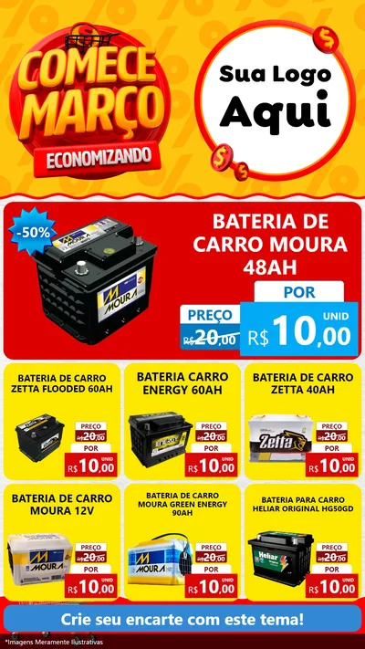 Modelo de Rede Social para Stories com o tema Comece Março Economizando para Baterias Elétricas
