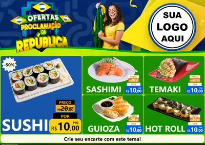 Modelo de Encarte para Encarte A4 Horizontal com o tema Ofertas Proclamação da República para Comida japonesa
