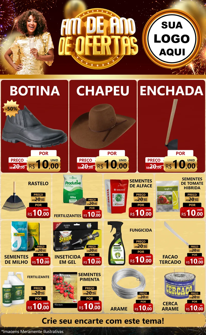 Modelo de Encarte para Encarte Grande com o tema Fim de Ano de Ofertas para Agropecuária