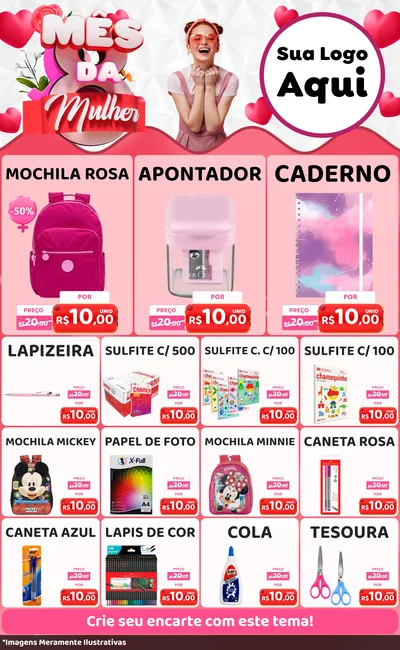 Modelo de Encarte para Encarte Grande com o tema Mês da Mulher para Papelaria