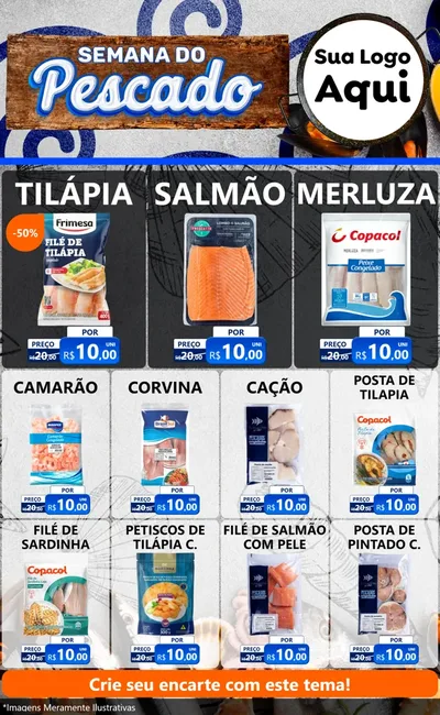 Modelo de Encarte para Encarte Grande com o tema Semana do Pescado para Peixaria