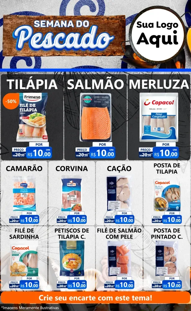 Modelo de Encarte para Encarte Grande com o tema Semana do Pescado para Peixaria