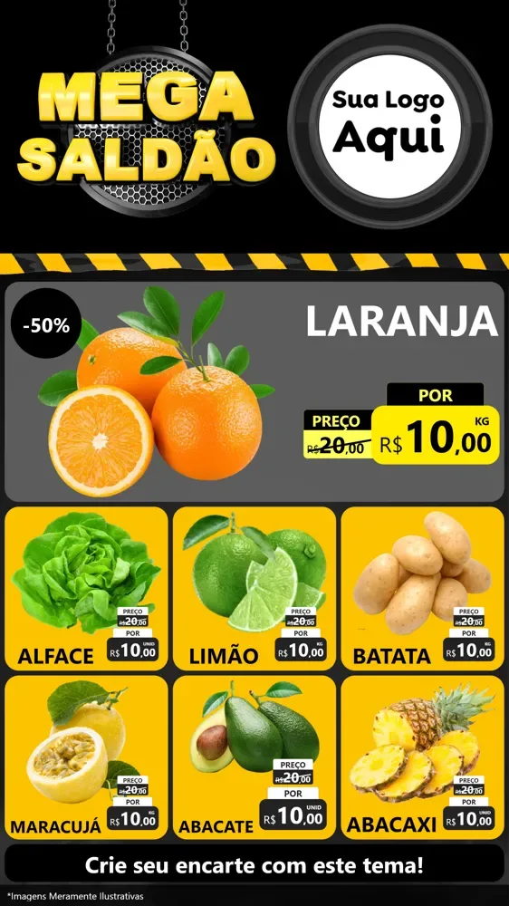 Modelo de Rede Social para Stories com o tema Mega Saldão para Hortifrúti
