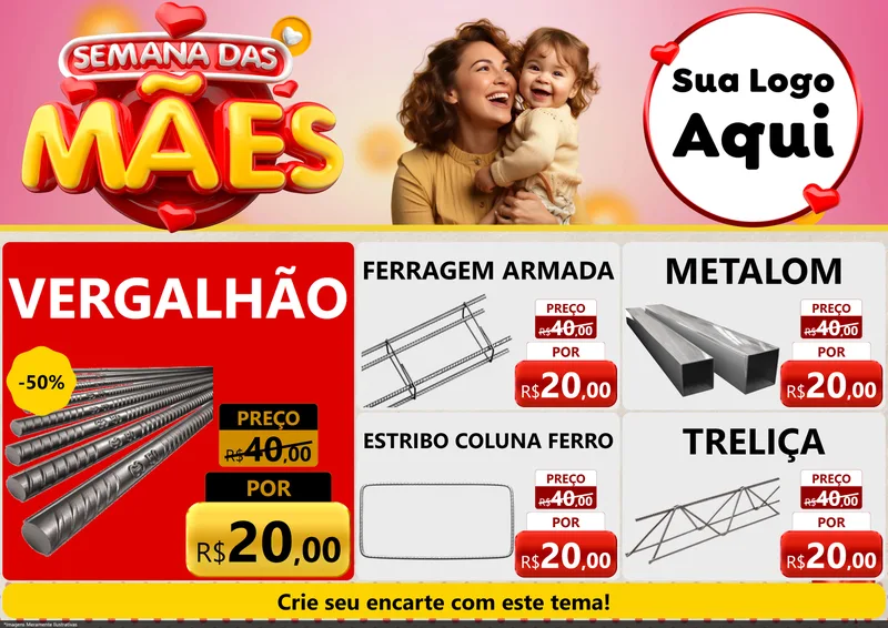 Modelo de Encarte para Encarte A4 Horizontal com o tema Semana das Mães para Ferragens