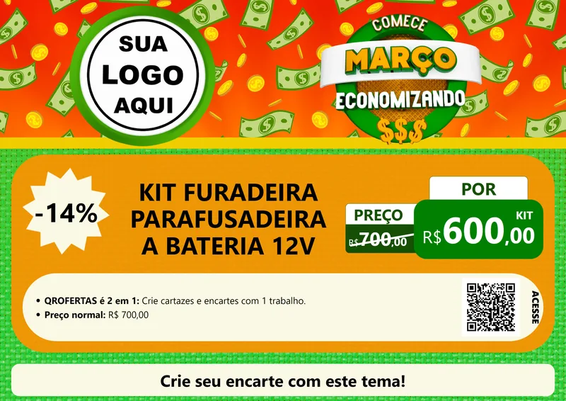 Modelo de Cartaz para Cartaz A4 Horizontal com o tema Comece Março Economizando para Maquinas e Ferramentas