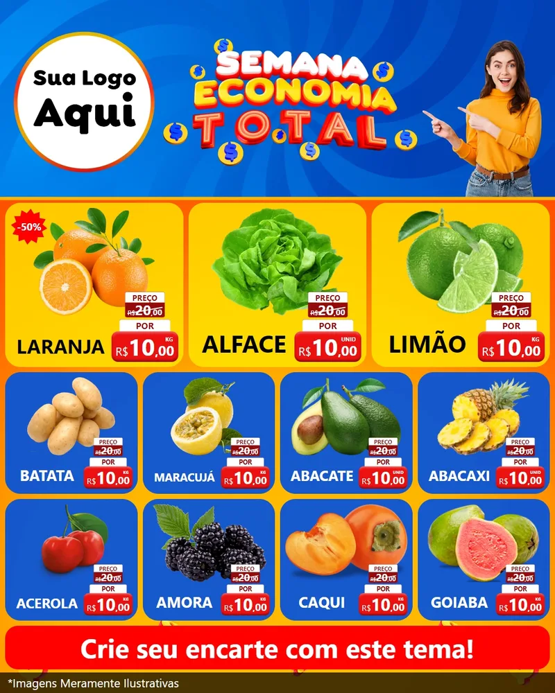 Modelo de Rede Social para Feed Instagram com o tema Semana Economia Total para Hortifrúti