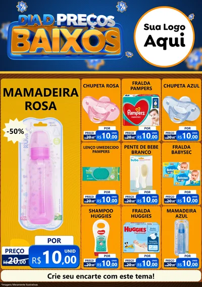 Modelo de Encarte para Encarte A4 Vertical com o tema Dia D Preço Baixo para Bebês