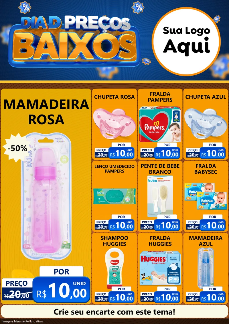 Modelo de Encarte para Encarte A4 Vertical com o tema Dia D Preço Baixo para Bebês