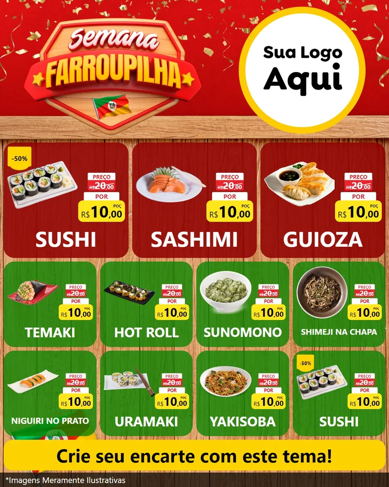 Modelo de Rede Social para Feed Instagram com o tema Semana Farroupilha para Comida japonesa