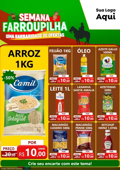 Modelo de Encarte para Encarte A4 Vertical com o tema Semana Farroupilha - Uma Barbaridade de Ofertas para Supermercado
