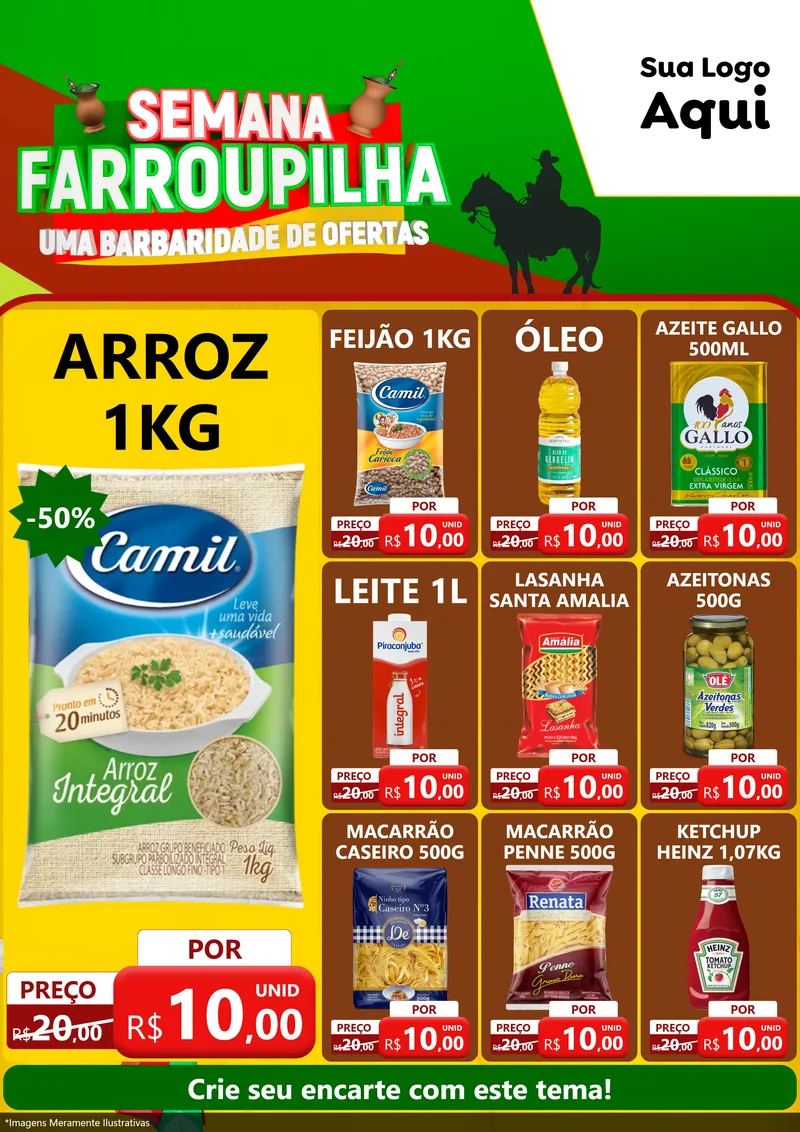 Modelo de Encarte para Encarte A4 Vertical com o tema Semana Farroupilha - Uma Barbaridade de Ofertas para Supermercado