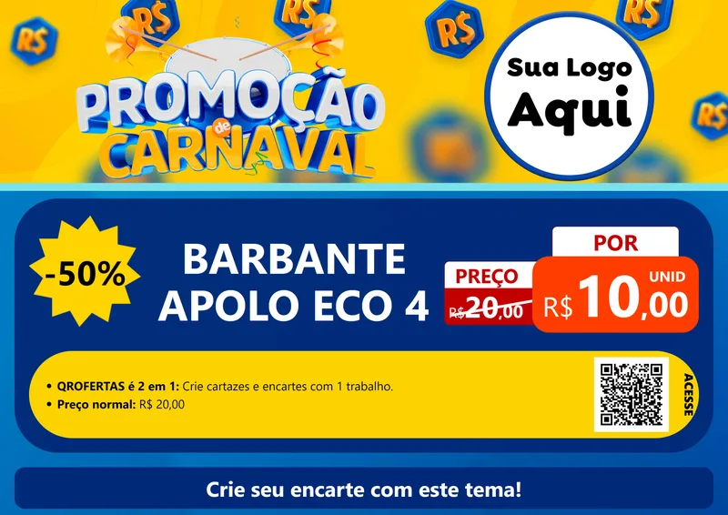 Modelo de Cartaz para Cartaz A4 Horizontal com o tema Promoção de Carnaval para Armarinho e Aviamentos