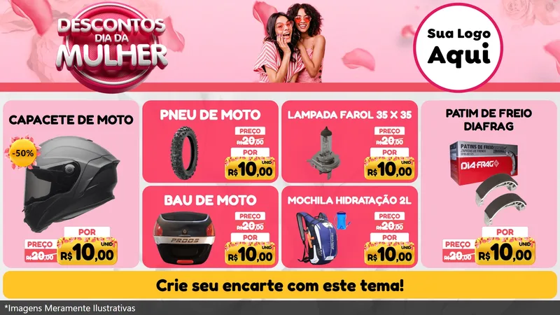Modelo de TV para TV Horizontal com o tema Descontos Dia da Mulher para Moto peças