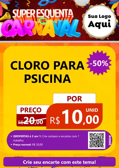 Modelo de Cartaz para Cartaz A4 Vertical com o tema Super Esquenta de Carnaval para Produtos para Piscina