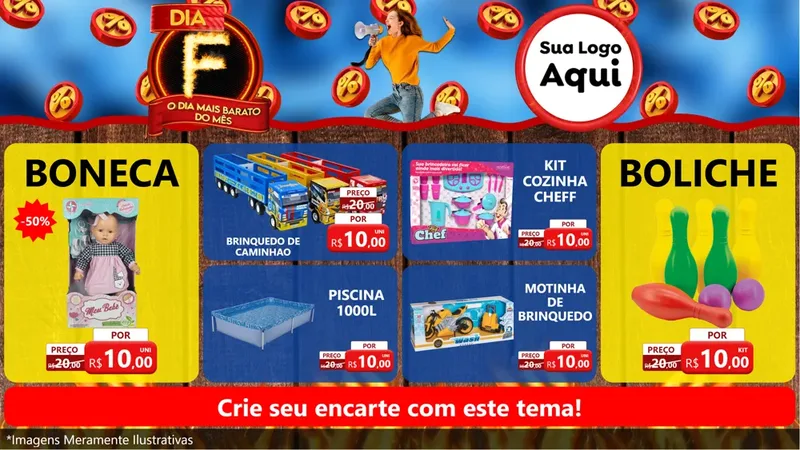 Modelo de TV para TV Horizontal com o tema Dia F - O Dia Mais Barato Do Mês para Brinquedos
