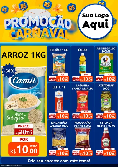 Modelo de Encarte para Encarte A4 Vertical com o tema Promoção de Carnaval para Supermercado