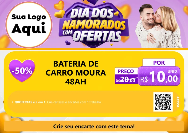 Modelo de Cartaz para Cartaz A4 Horizontal com o tema Dia Dos Namorados Com Ofertas para Baterias Elétricas