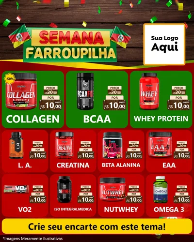 Modelo de Rede Social para Feed Instagram com o tema Semana Farroupilha para Suplementos alimentares