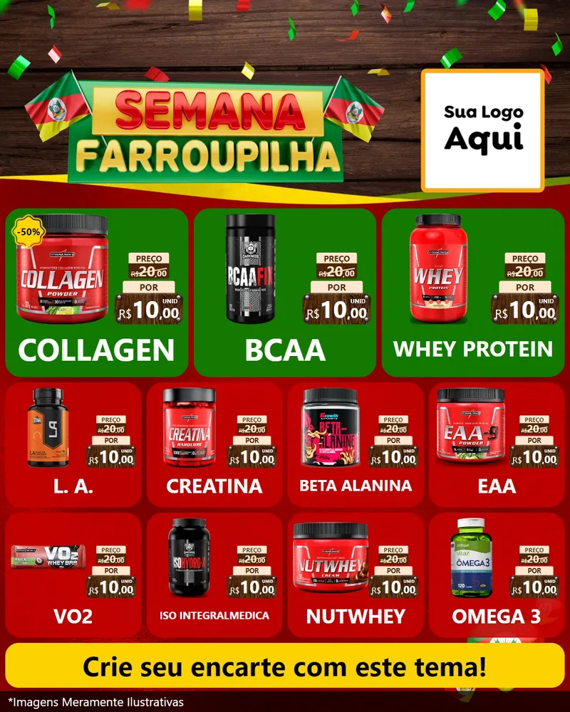 Modelo de Rede Social para Feed Instagram com o tema Semana Farroupilha para Suplementos alimentares