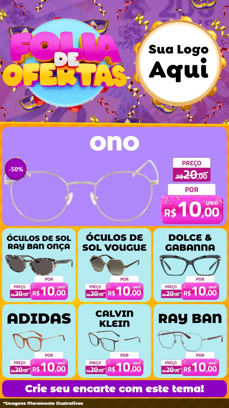 Modelo de Rede Social para Stories com o tema Folia de Ofertas para Óticas