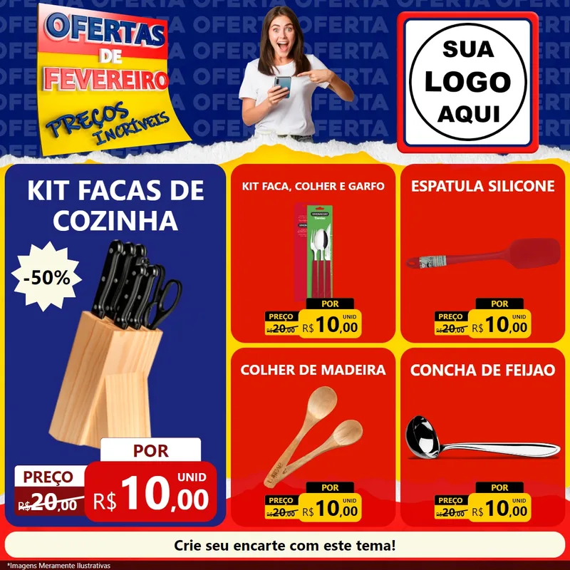 Modelo de Rede Social para Feed Facebook com o tema Ofertas de Fevereiro - Preços Incríveis para Utilidades Domésticas