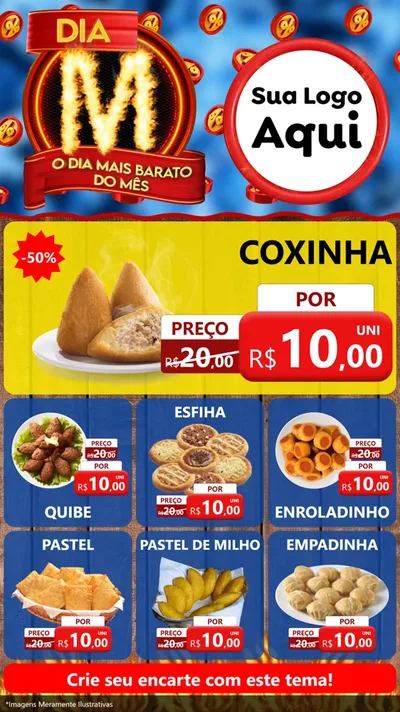 Modelo de Rede Social para Stories com o tema Dia M - O Dia Mais Barato Do Mês para Salgadaria