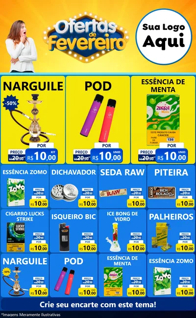 Modelo de Encarte para Encarte Grande com o tema Ofertas de Fevereiro para Tabacaria