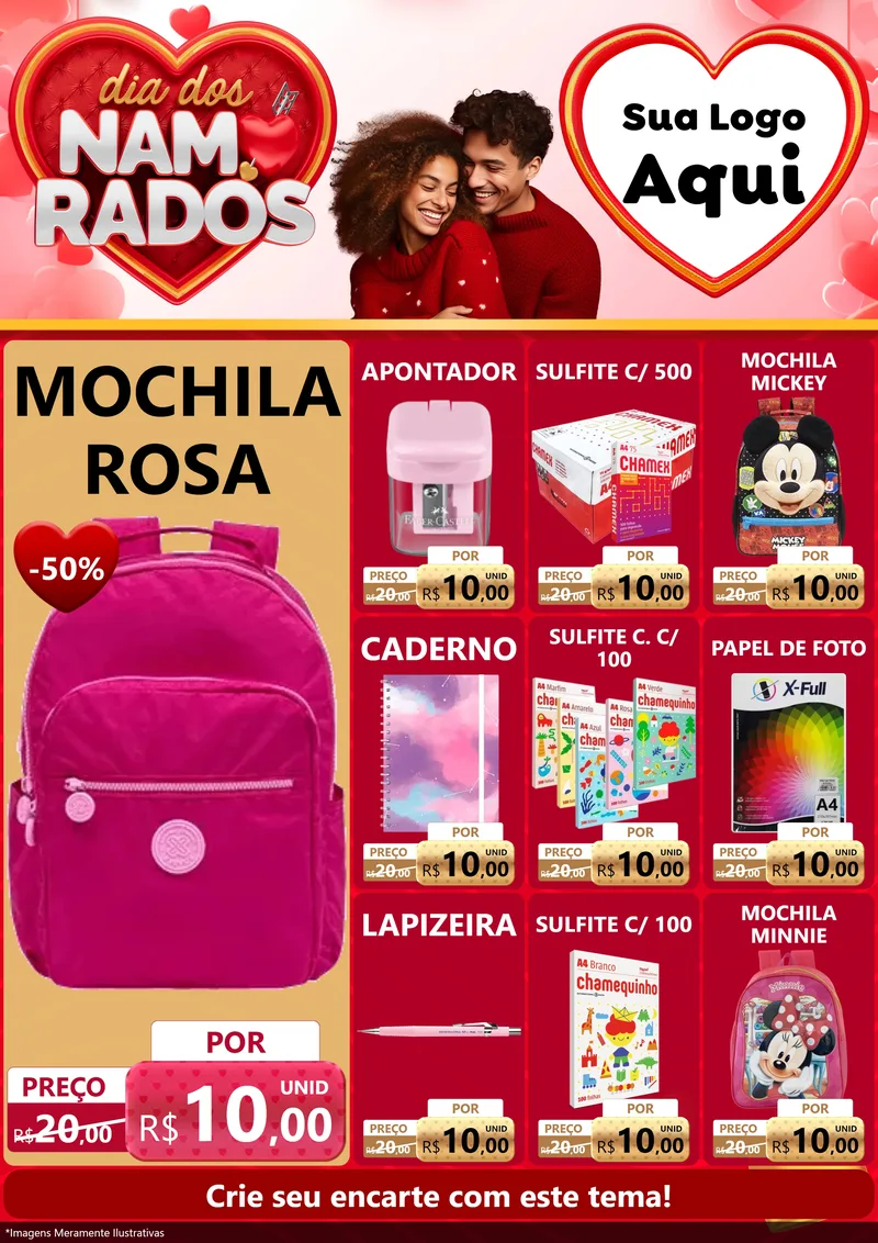 Modelo de Encarte para Encarte A4 Vertical com o tema Dia dos Namorados para Papelaria