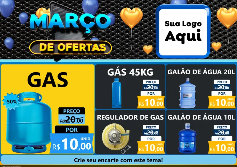 Modelo de Encarte para Encarte A4 Horizontal com o tema Março de Ofertas para Água e gás