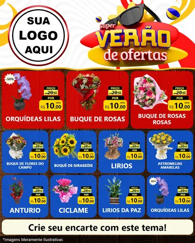 Modelo de Rede Social para Feed Instagram com o tema Super Verão de Ofertas para Floricultura e jardim