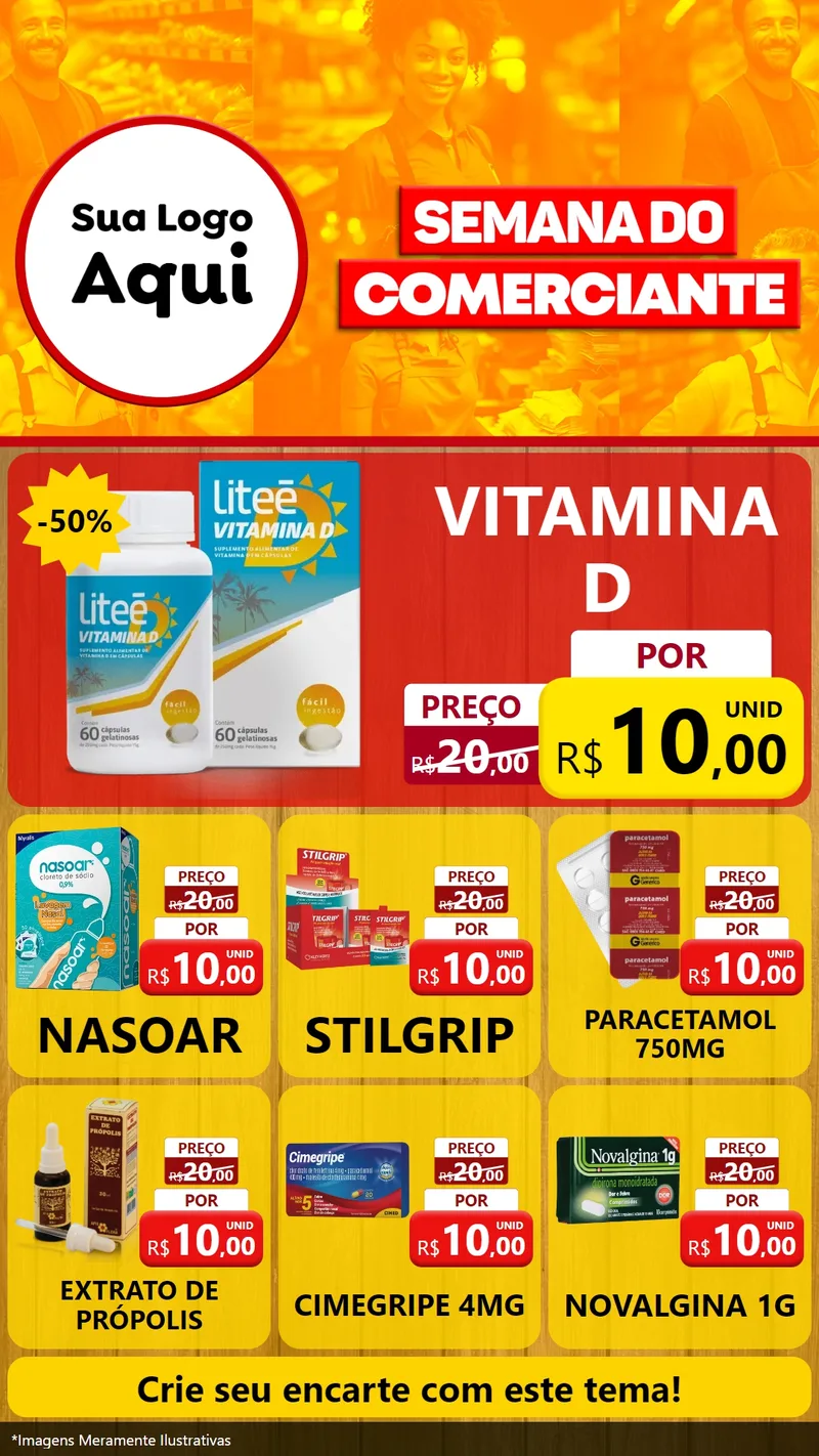 Modelo de Rede Social para Stories com o tema Semana do Comerciante para Farmácia